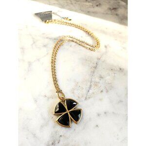 PILGRIM Danish Design Black and Gold Clover Pendant with Matching Bracelet and R
